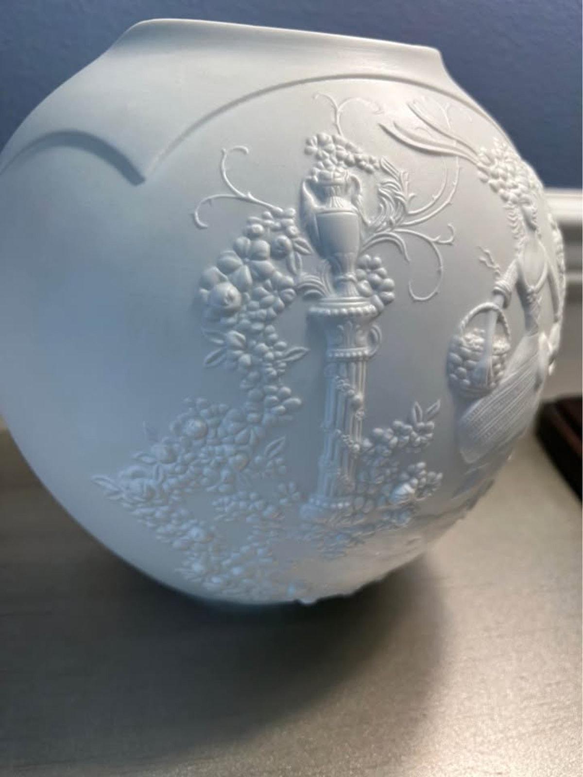 Kaiser Germany Manfred Frey White Bisque Relief Globe Vase | Model 0318
