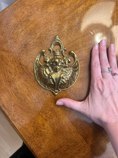 Vintage Cast Brass Cherub Match Holder Wall Pocket, Ornate Baroque Catchall