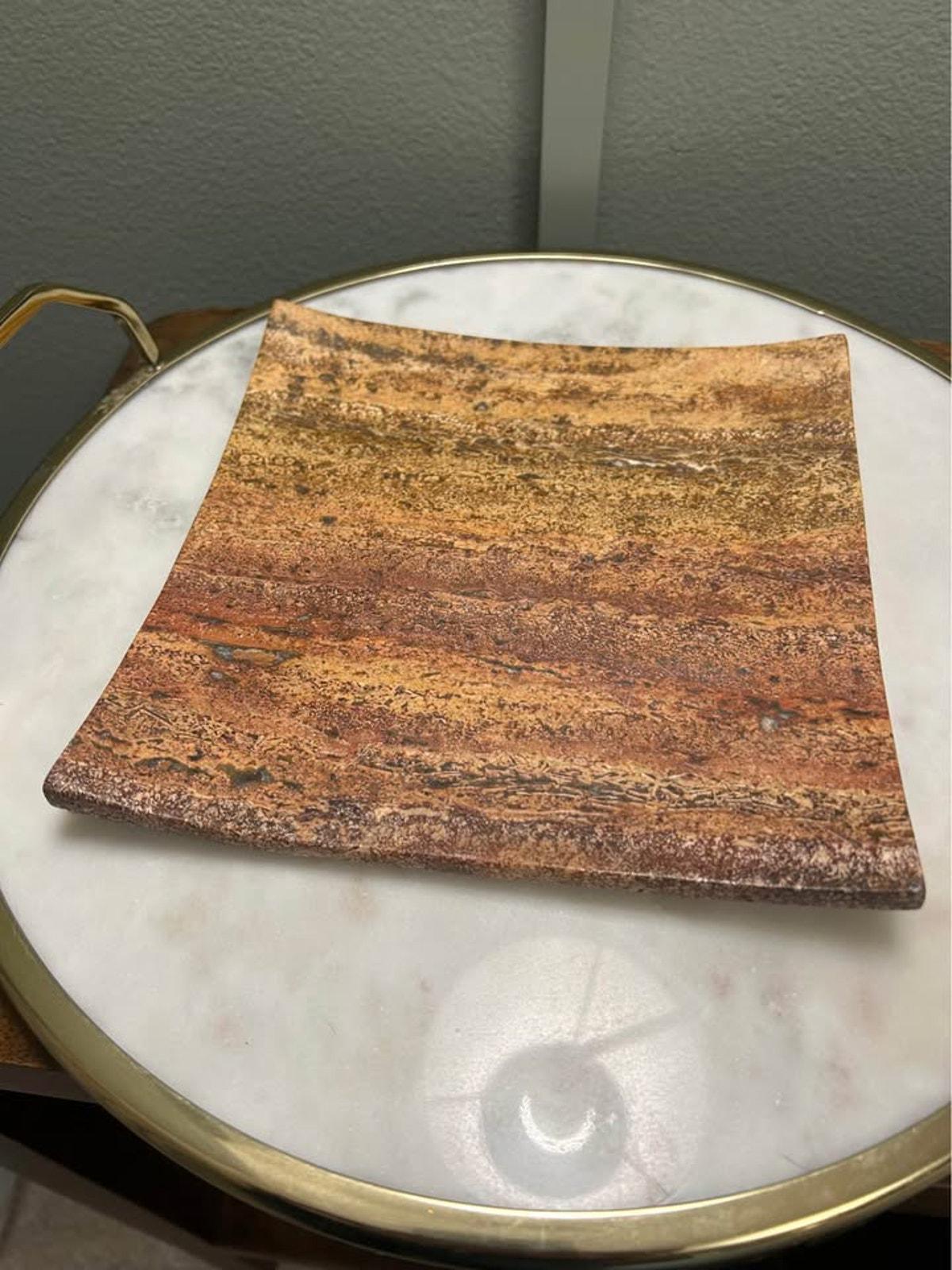 Vintage Waterstone Inc. Marble Catchall Tray, Hand Crafted Travertine Style Dish