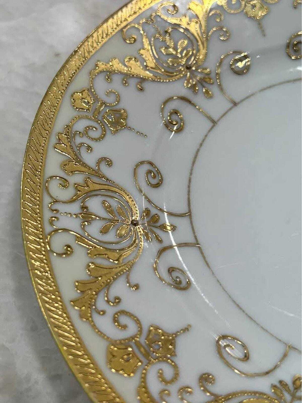 Antique SNB Nagoya Nippon Porcelain Plate Heavy Gold Gilt and Raised Beading