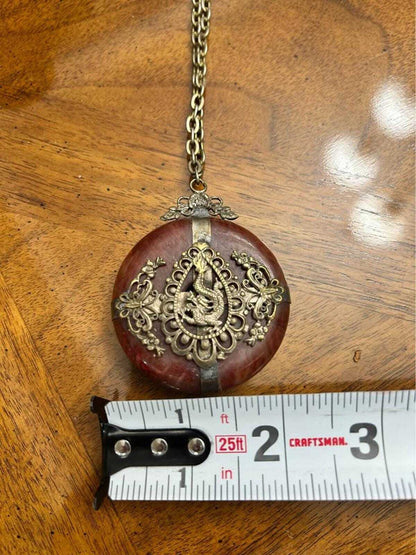 Vintage Chinese Export Carnelian Disc Dragon Pendant Necklace