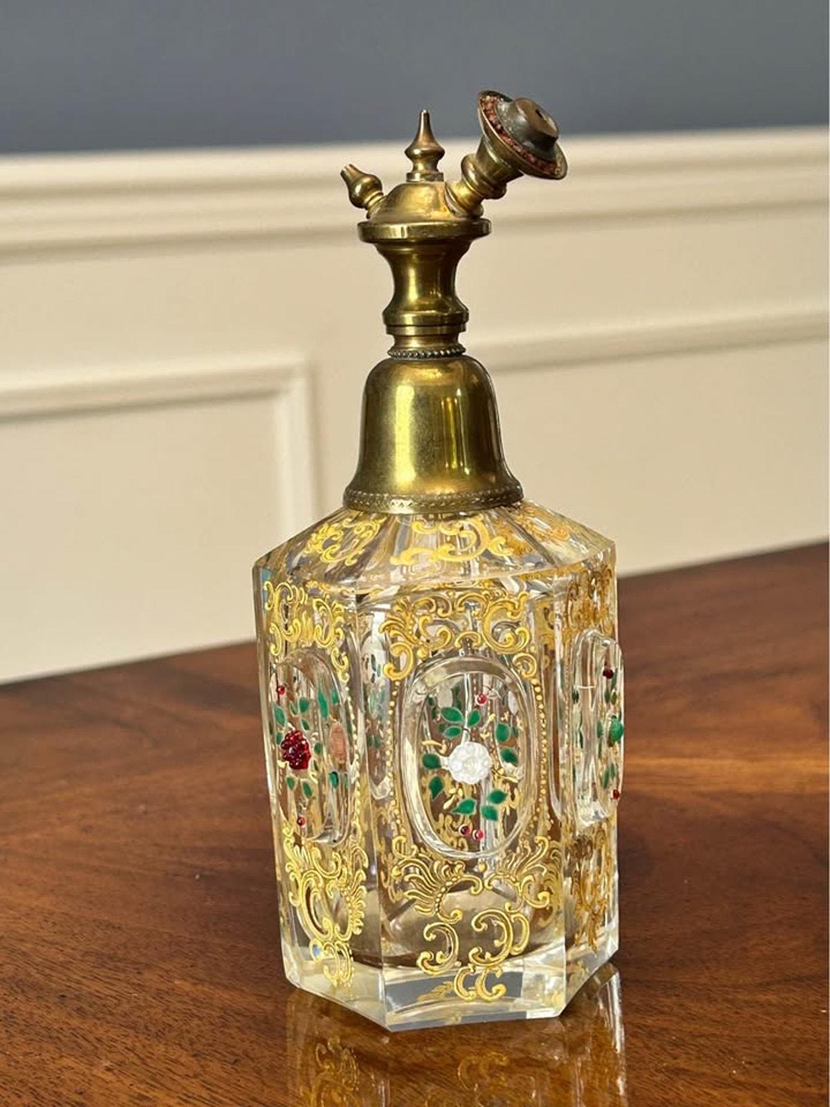 Antique Bohemian Gilded Crystal Perfume Atomizer Bottle