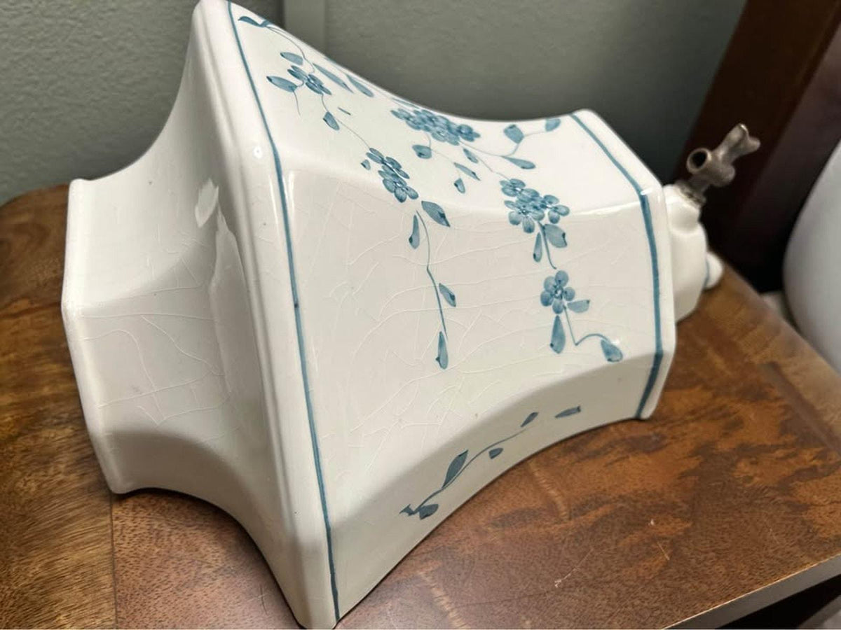 Mid-Century Italian Ceramic Wall Pocket | Blue Floral Design