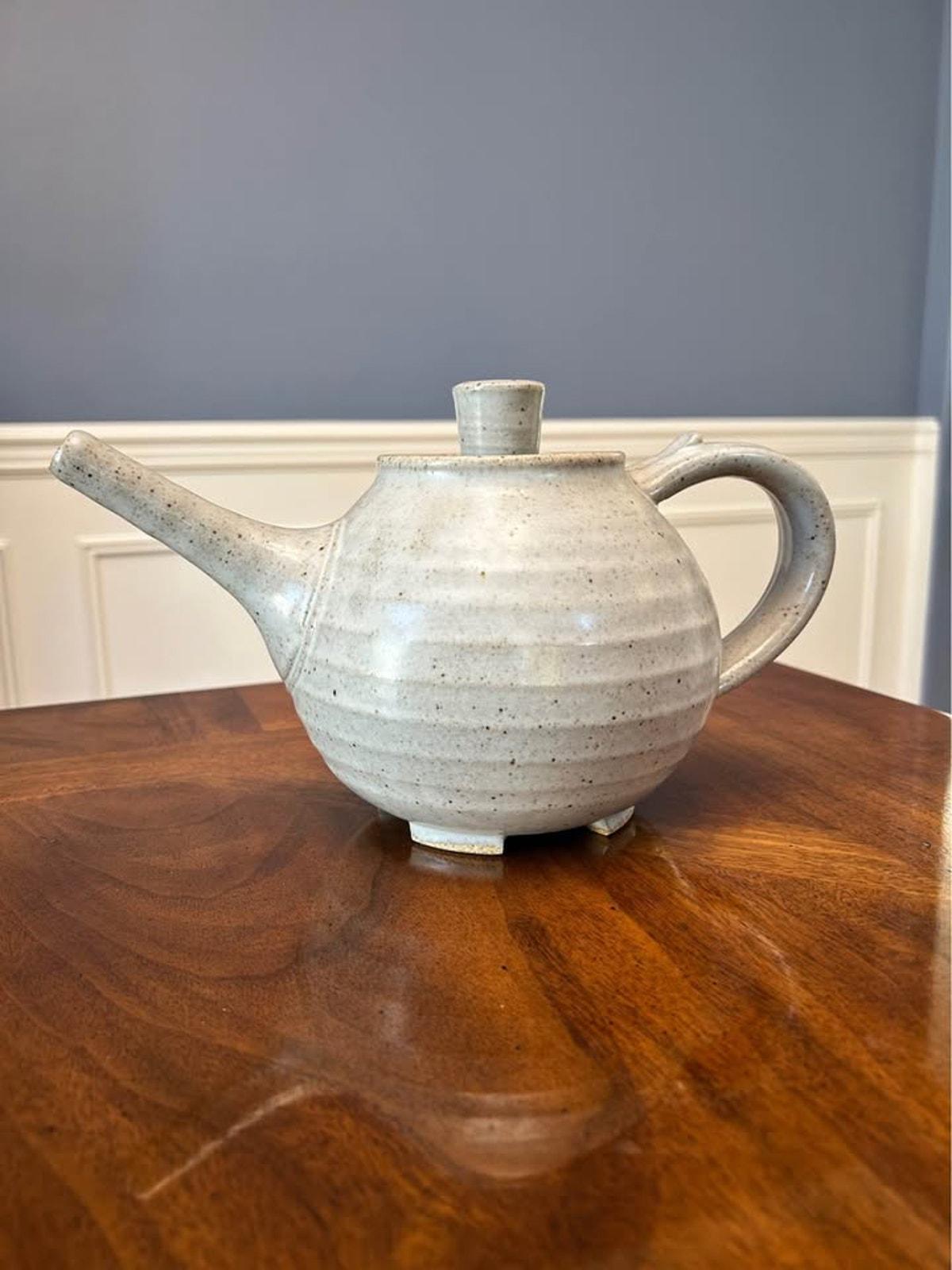 Vintage Bruno Kark Studio Pottery Teapot Ribbed Stoneware With Elongated Spout