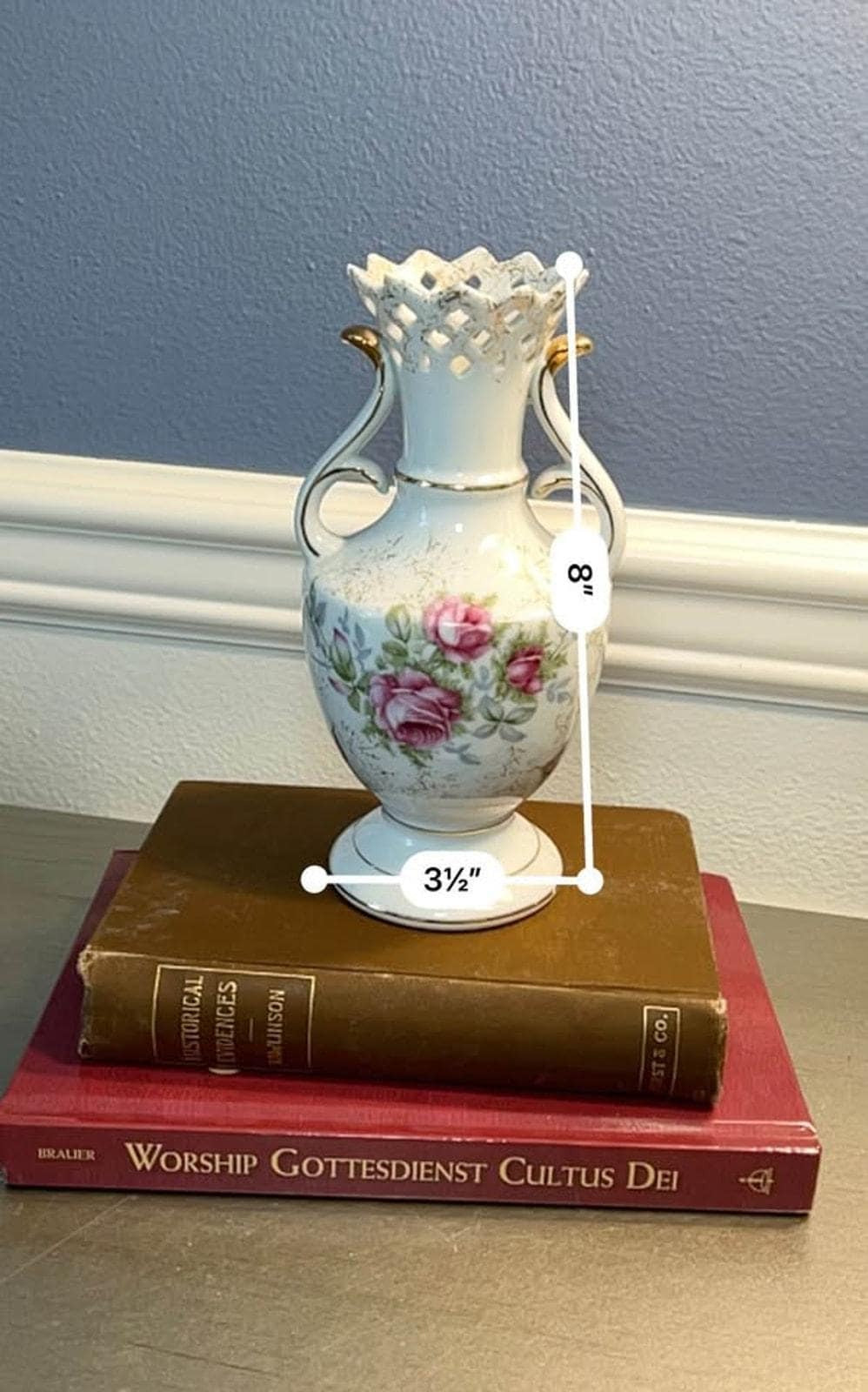 Vintage Norcrest Dresden Rose Vase - Pierced Rim & Gold Accents