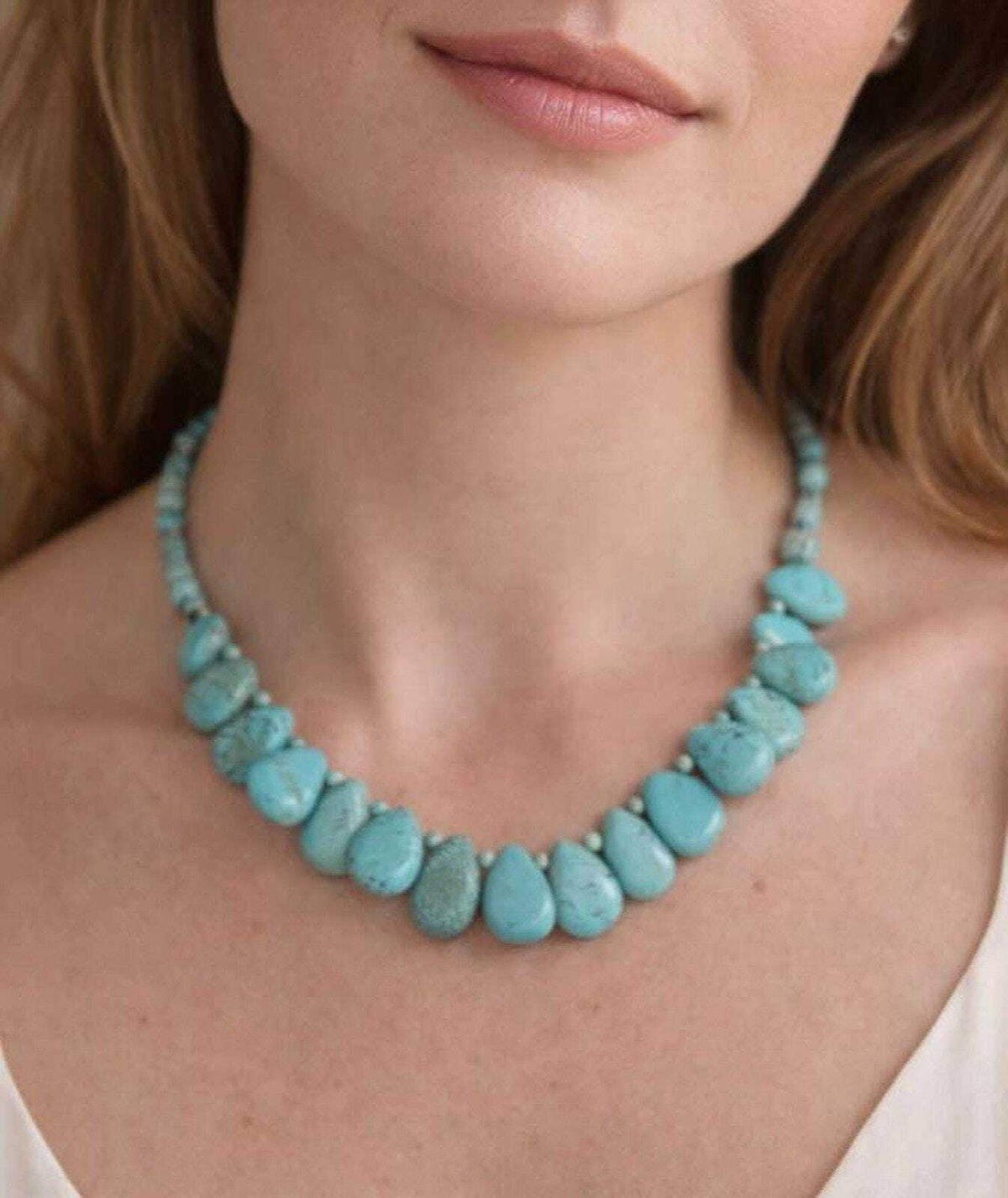 Sterling Silver and Graduated Blue Howlite Teardrop Necklace