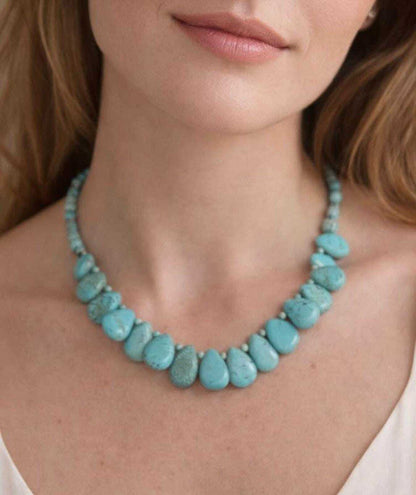 Sterling Silver and Graduated Blue Howlite Teardrop Necklace