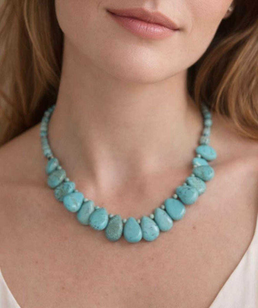 Sterling Silver and Graduated Blue Howlite Teardrop Necklace