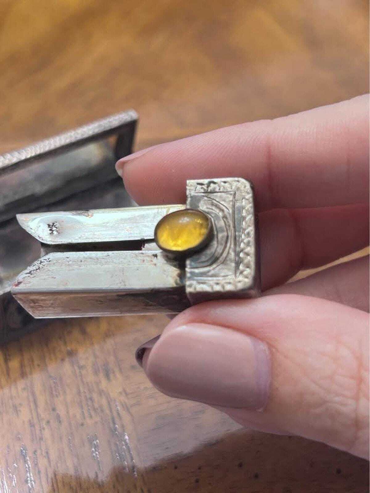 Antique 800 Silver Engraved Sliding Lipstick Case with Hidden Mirror