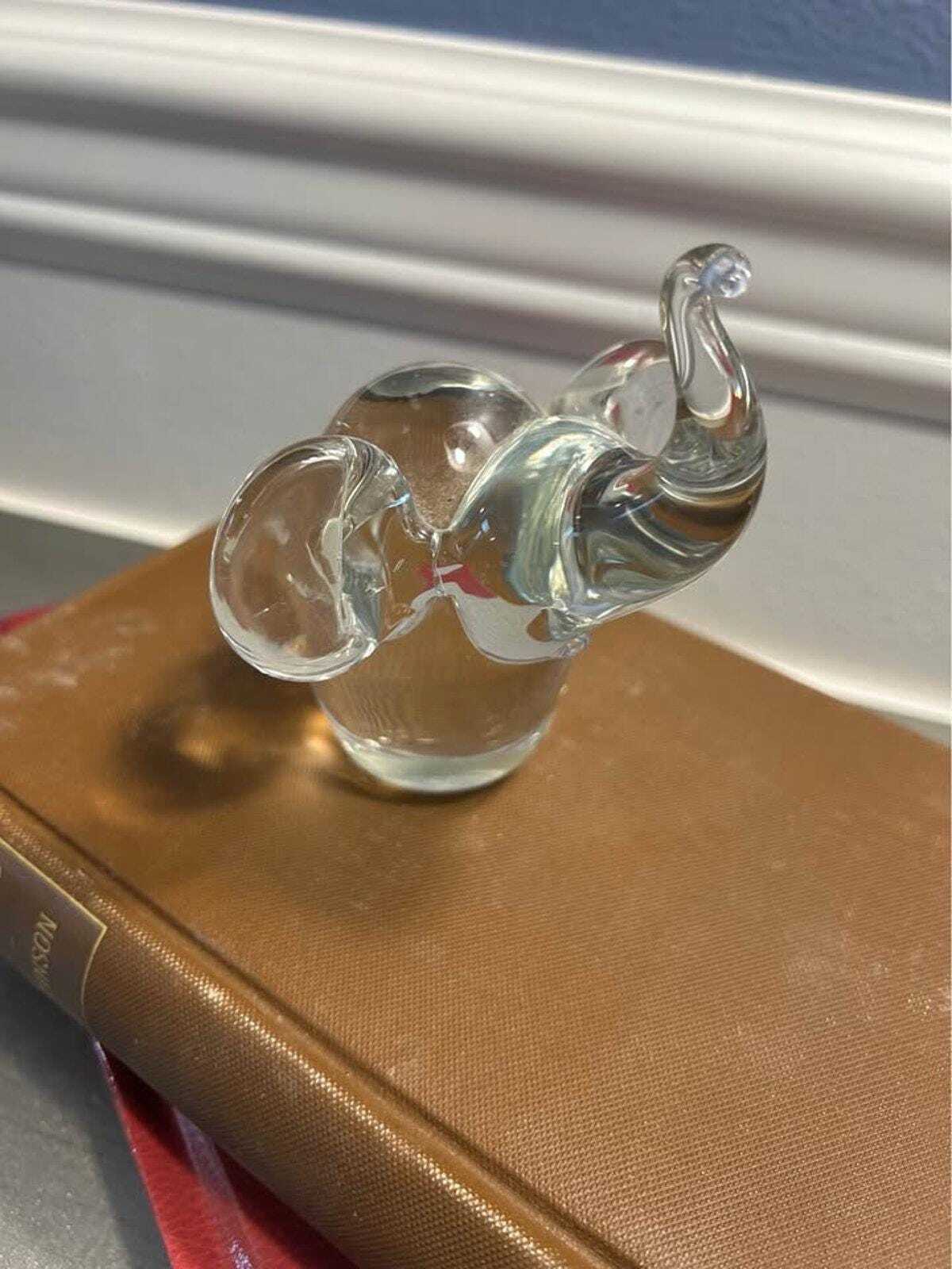 Hand Blown Clear Glass Elephant Figurine - Trunk Up for Good Luck