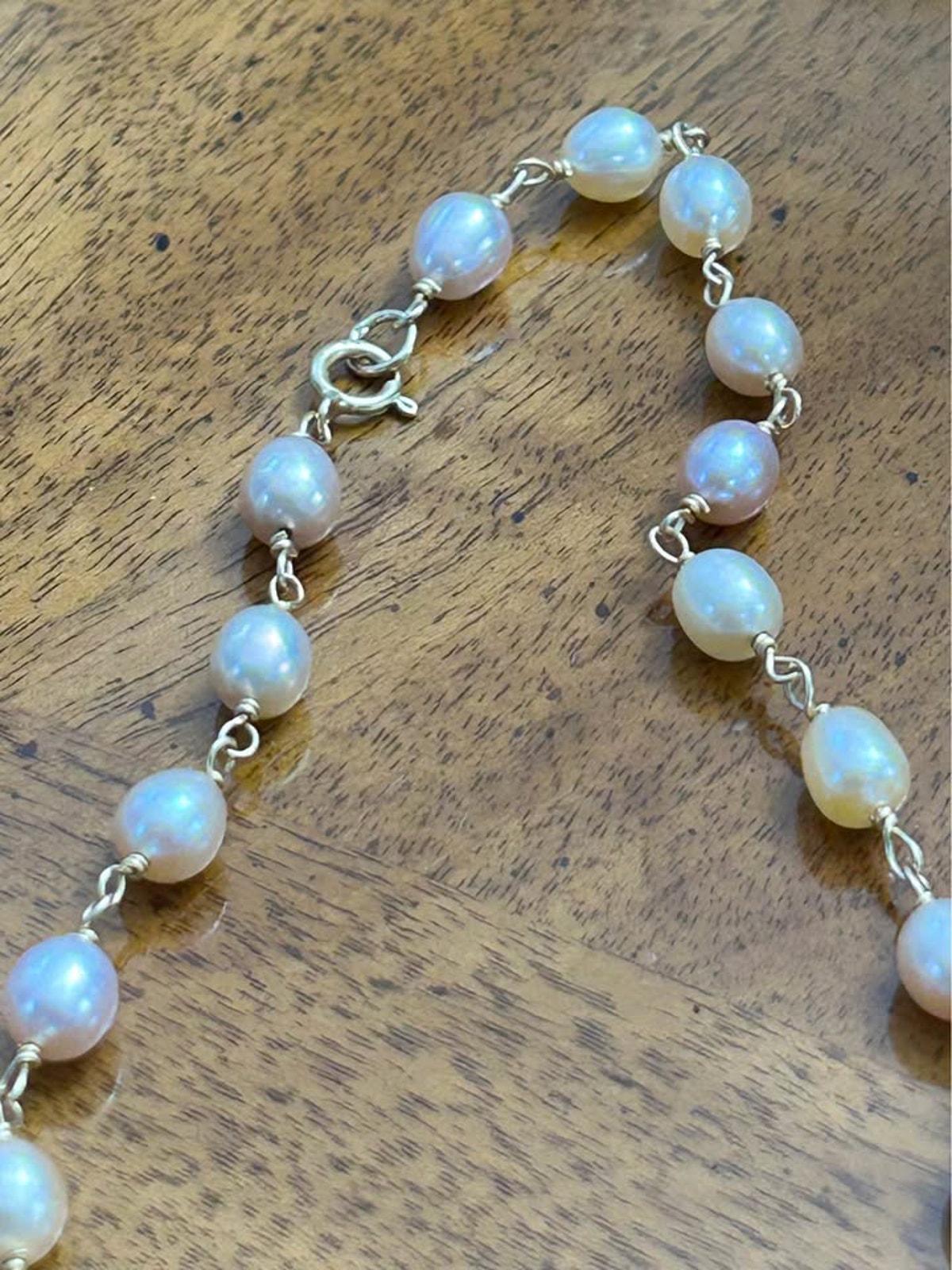 Vintage 14k Gold Wire Wrapped Freshwater Pearl Necklace, Pastel Baroque Pearls