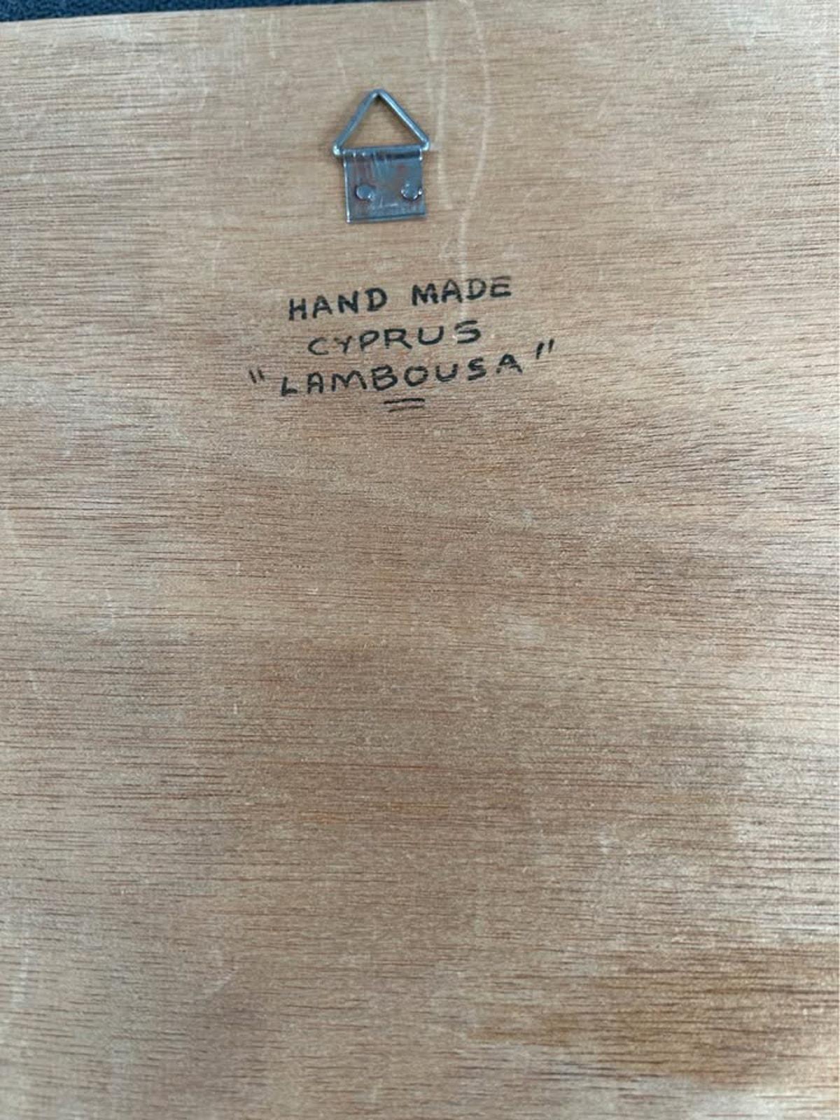 Vintage Lambousa Cyprus Pyrography Art Plaque – Lefkaritika Lace Scene, Signed K. Matsagides