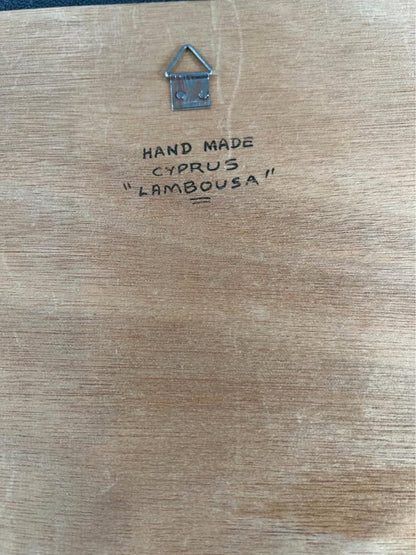 Vintage Lambousa Cyprus Pyrography Art Plaque – Lefkaritika Lace Scene, Signed K. Matsagides