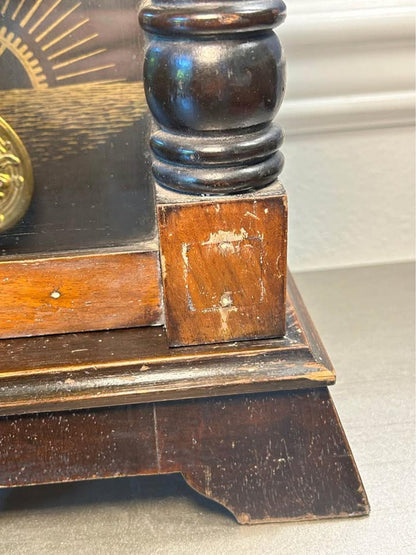 Antique Working Art Nouveau Mantel Clock | Lion Head Crest & Brass Nymph Pendulum