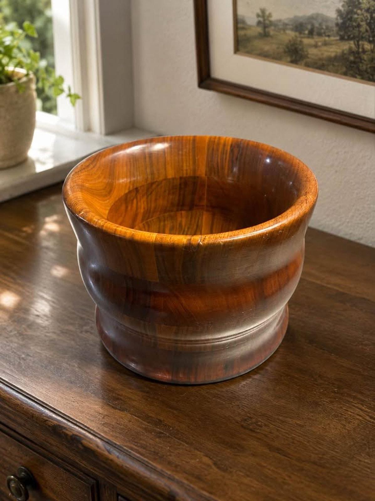 Mid Century Modern Hand Turned Danish Teak Sculptural Bowl - Heavy Weighted Base