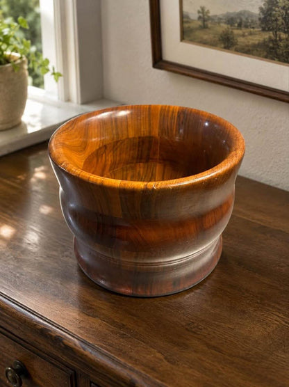 Mid Century Modern Hand Turned Danish Teak Sculptural Bowl - Heavy Weighted Base