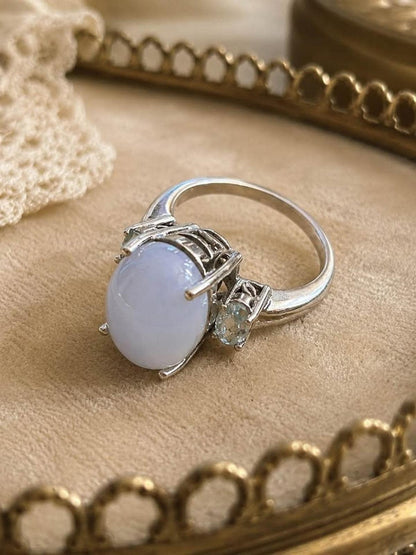 Vintage Mid-Century Genuine Moonstone and Aquamarine Cocktail Ring - size 10.75