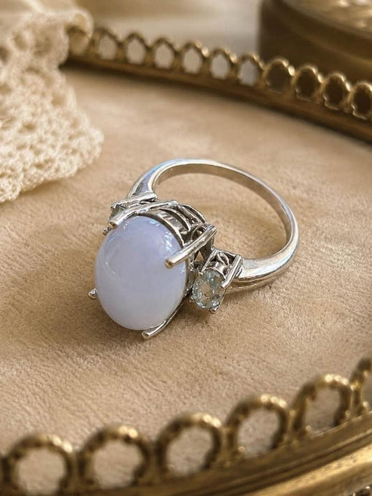 Vintage Mid-Century Genuine Moonstone and Aquamarine Cocktail Ring - size 10.75