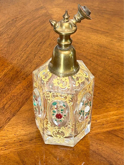 Antique Bohemian Gilded Crystal Perfume Atomizer Bottle