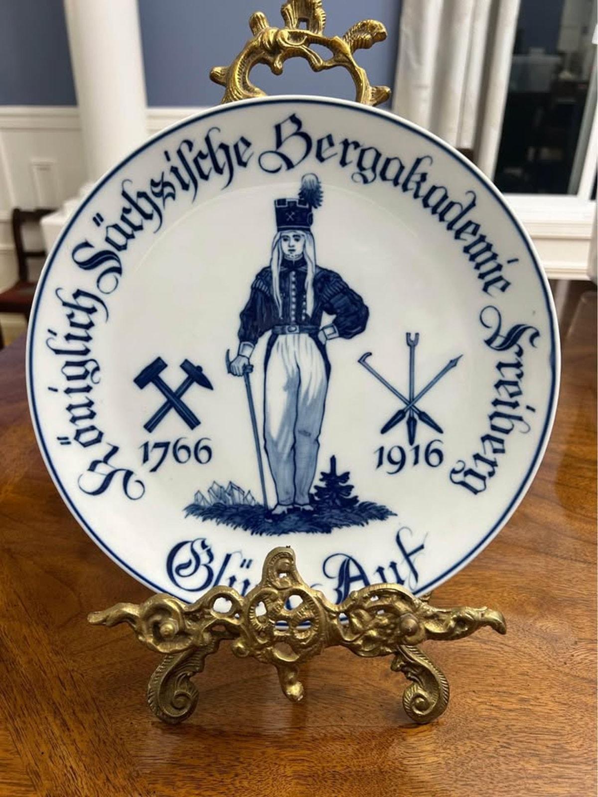 Antique 1916 Meissen Porcelain Plate - Royal Saxon Mining Academy Freiberg