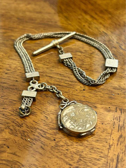 Antique Victorian Gold Filled Multi-Strand Albert Watch Chain with Photo Locket