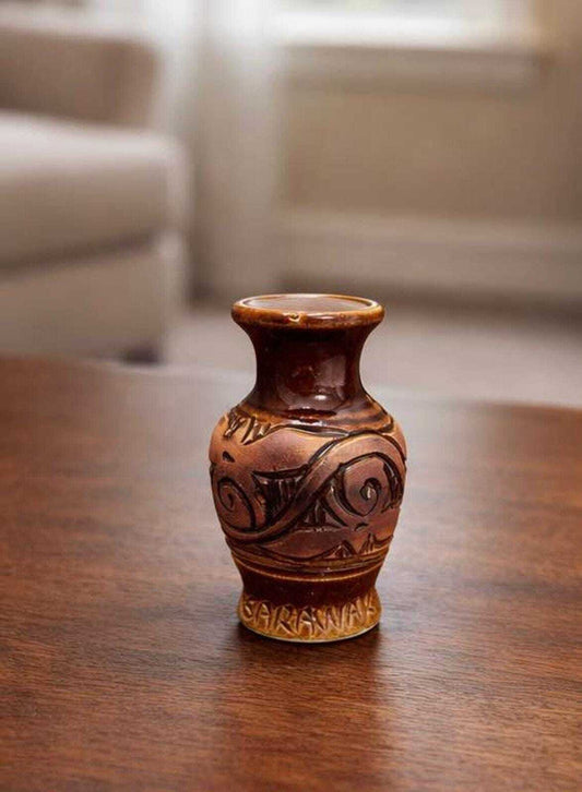 Sarawak Malaysia Tribal Pottery Hand-Carved Miniature Bud Vase