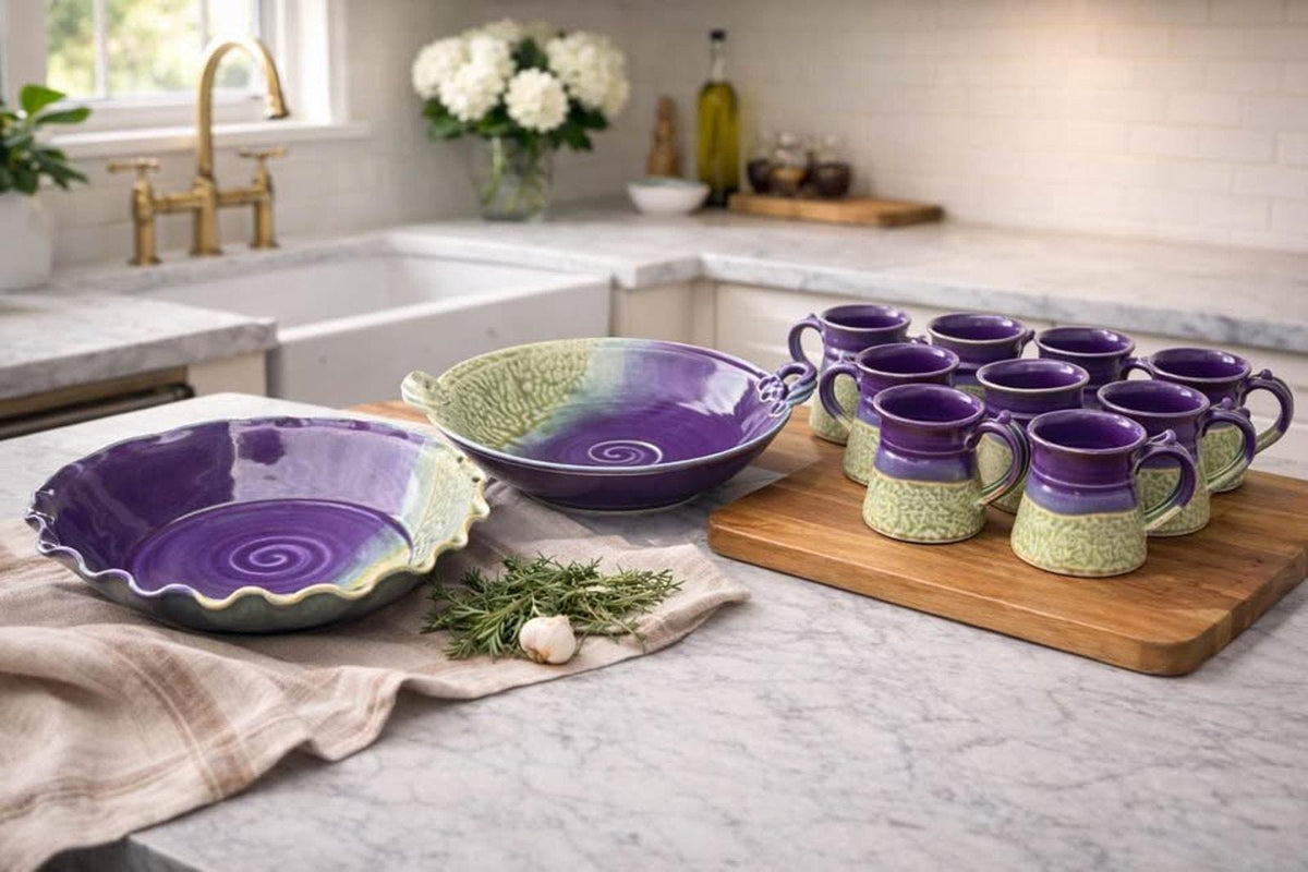Tom Hudak Studio Pottery 10-Piece Service Set - Amethyst & Lichen Glaze