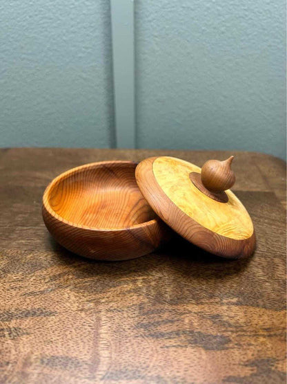 Studio-Signed "WK" Hand-Turned Burl and Cedar Lidded Vessel