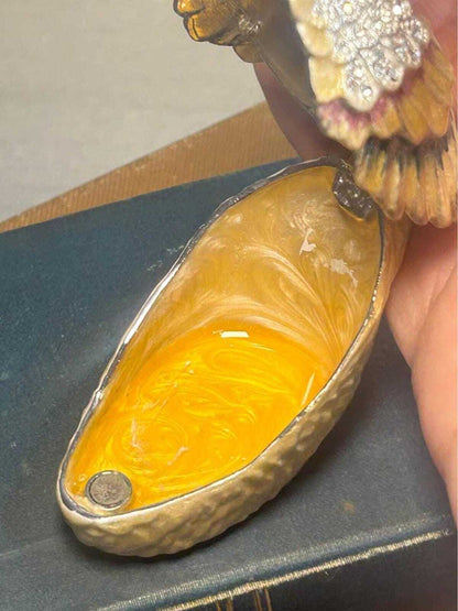 Hand-Painted Enamel Swan Trinket Box with Rhinestone Pavé