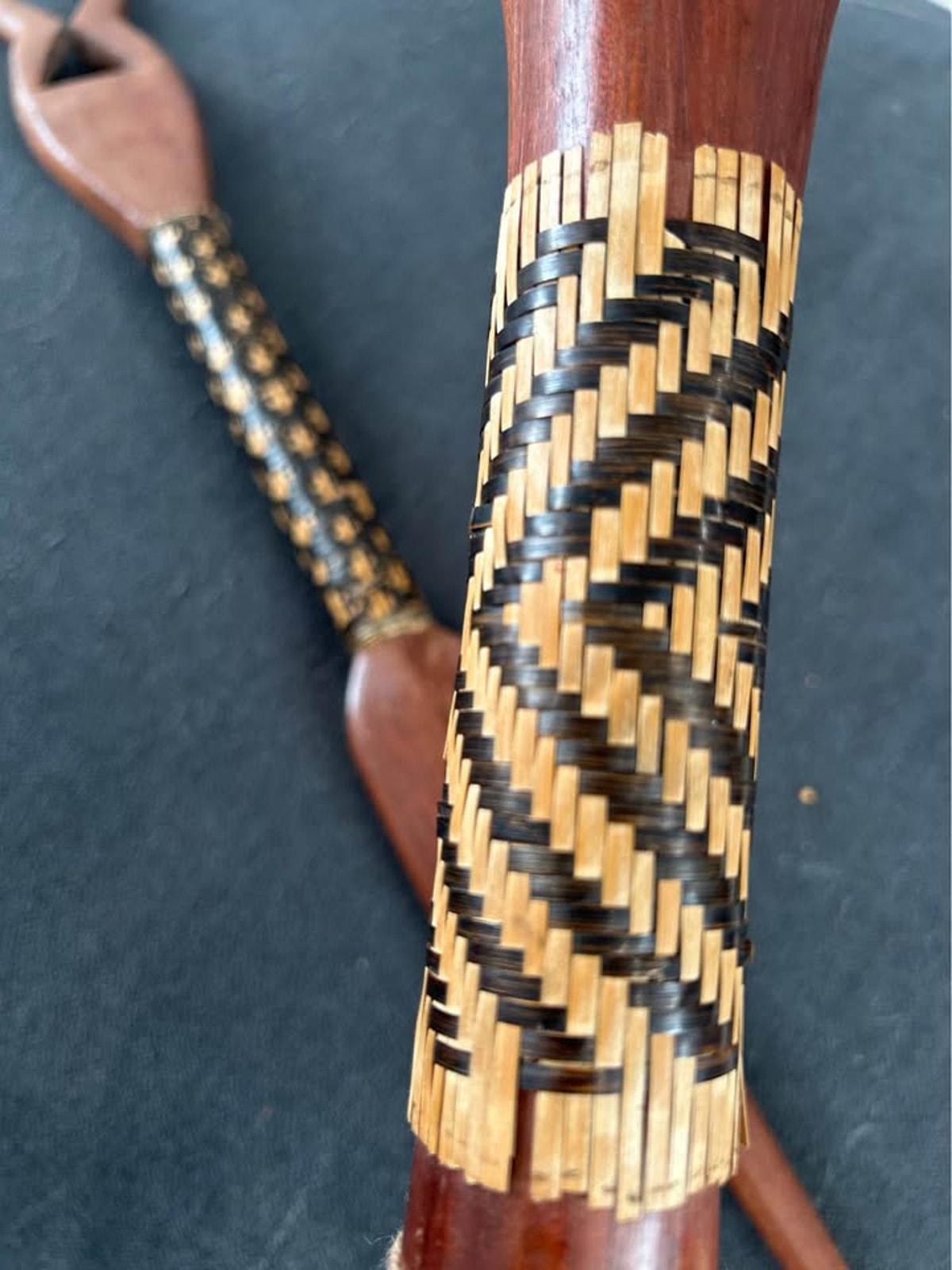 Vintage Fijian Cannibal Forks – Vesi Wood & Magimagi Weaving, Tribal Art