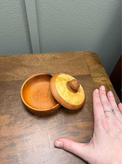 Studio-Signed "WK" Hand-Turned Burl and Cedar Lidded Vessel