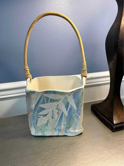 Hannegan Studio Art Pottery Square Basket with Bentwood Handle