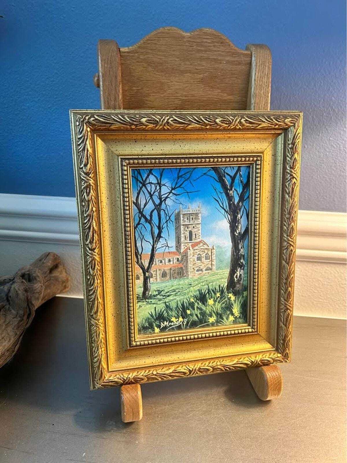 Vintage 1985 D. Mooney Original Framed Painting of St Davids Cathedral