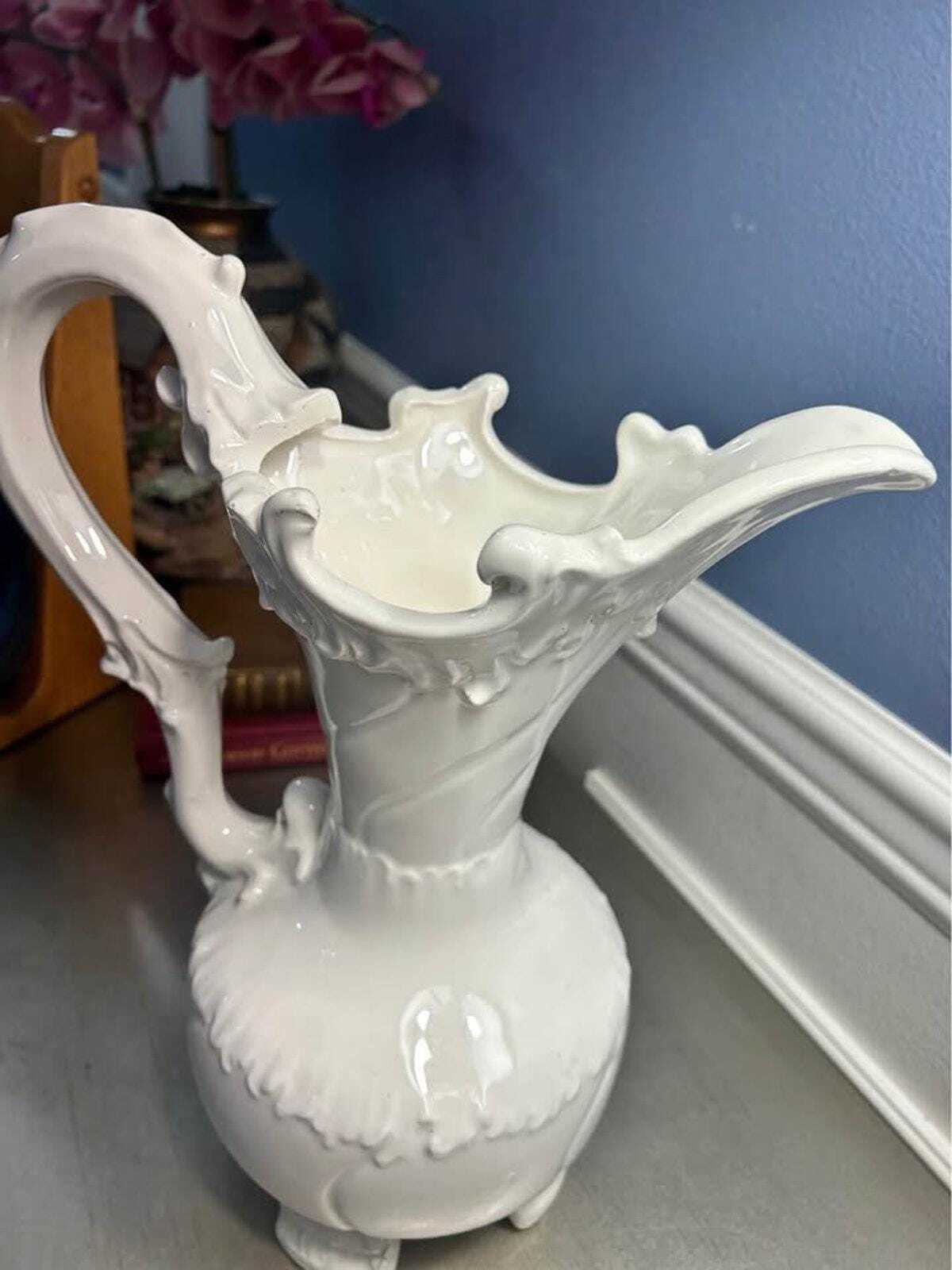 Artigiani Italiani Vintage White Ceramic Pitcher | Rococo Style Ewer