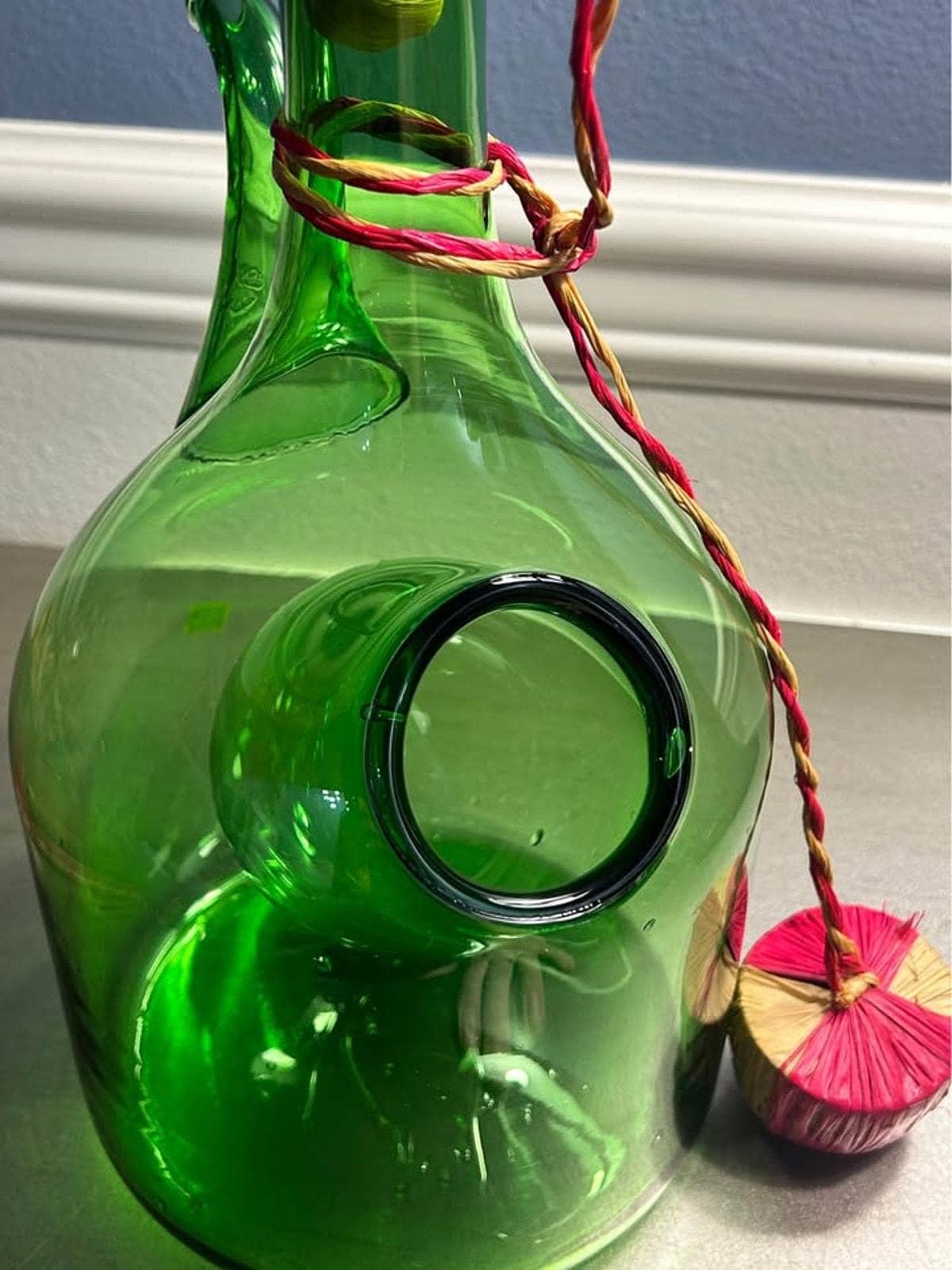 Empoli Vintage Italian Green Blown Glass Double Chamber Wine Chiller Decanter