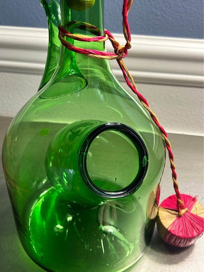Empoli Vintage Italian Green Blown Glass Double Chamber Wine Chiller Decanter