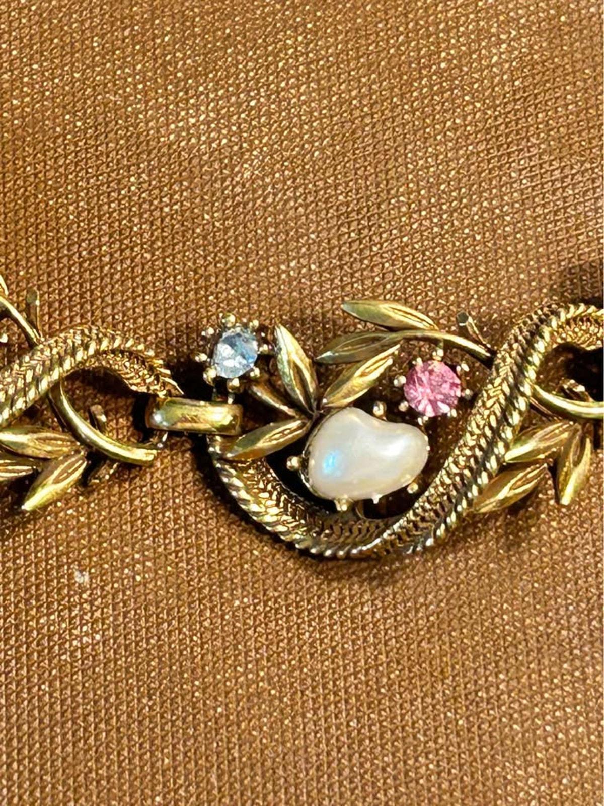Unsigned Coro Book Piece Vine Choker Faux Pearl Pastel Rhinestone 1950s