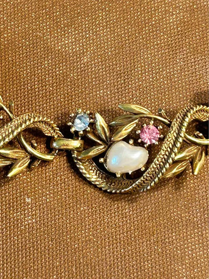 Unsigned Coro Book Piece Vine Choker Faux Pearl Pastel Rhinestone 1950s