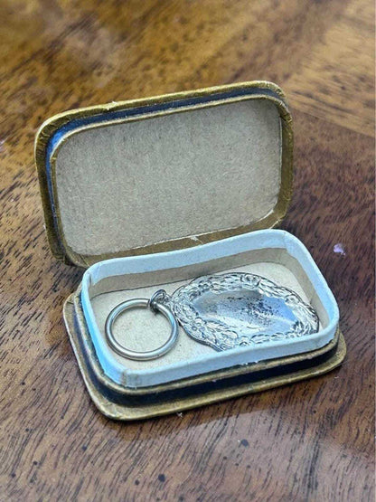 Antique S. Kirk & Son Sterling Silver Floral Repousse Keychain Tag