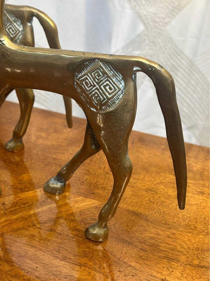 Vintage Mid-Century Brass Greek Geometric Horse Figurines | Etruscan Revival Sculptures | Frederick