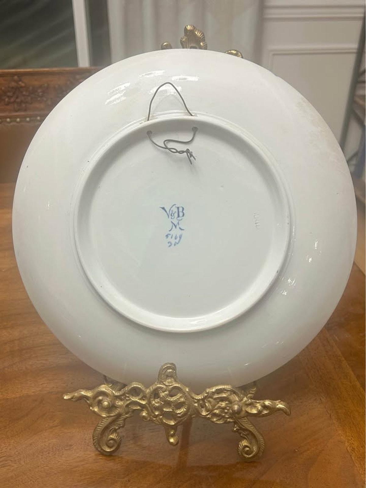 Antique Villeroy & Boch Mettlach Delft Style Blue and White Coastal Charger 12"