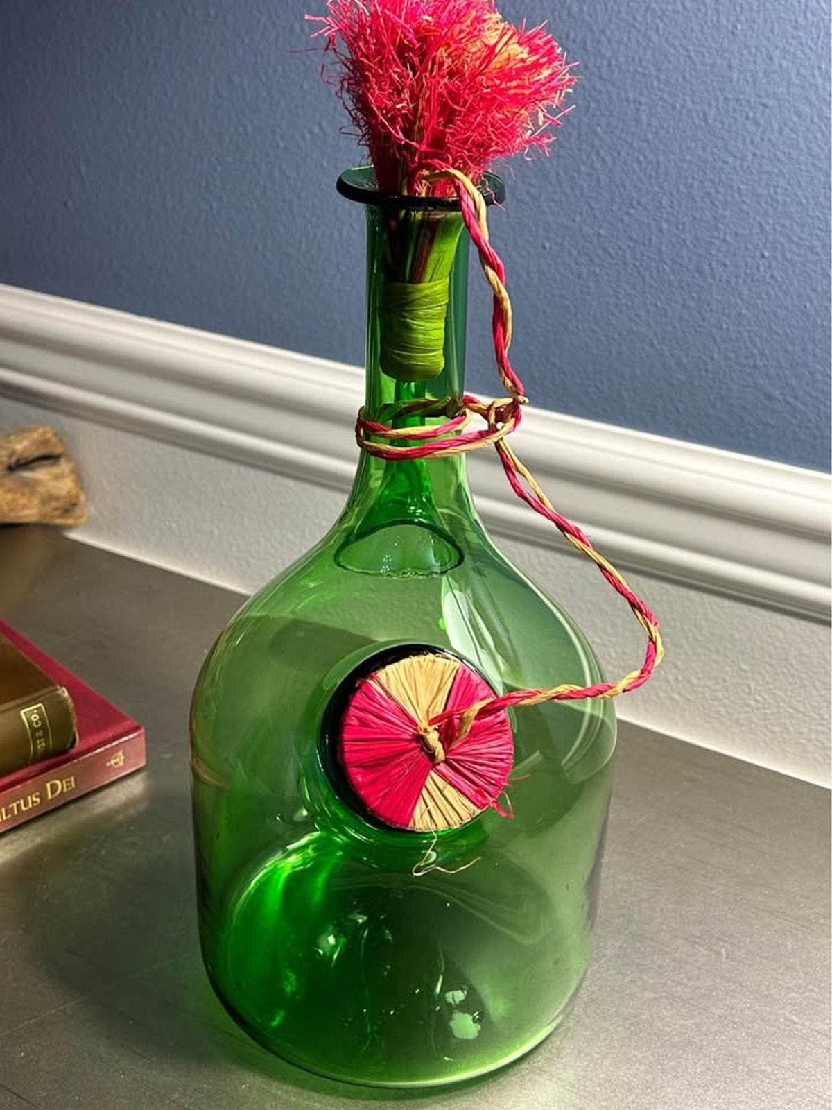 Empoli Vintage Italian Green Blown Glass Double Chamber Wine Chiller Decanter