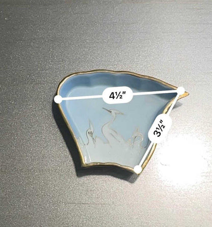 Antique Nippon Porcelain Fan Dish | Hand Painted Crane Moriage Motif