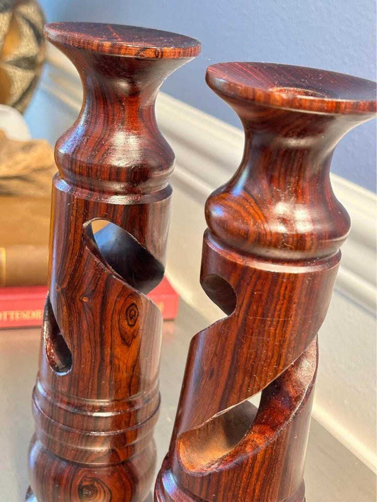 Vintage Hand-Turned Barley Twist Solid Wood Candlesticks