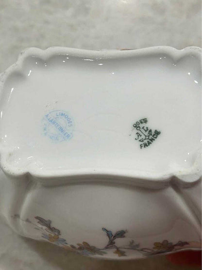 Antique A. Lanternier Limoges Porcelain Gravy Boat Floral Pattern