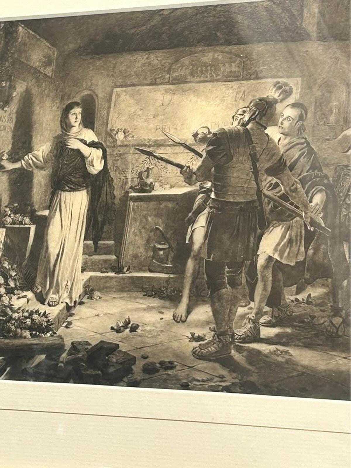 Antique Albert Baur The Martyr's Daughter Framed Engraving Early Christian Print