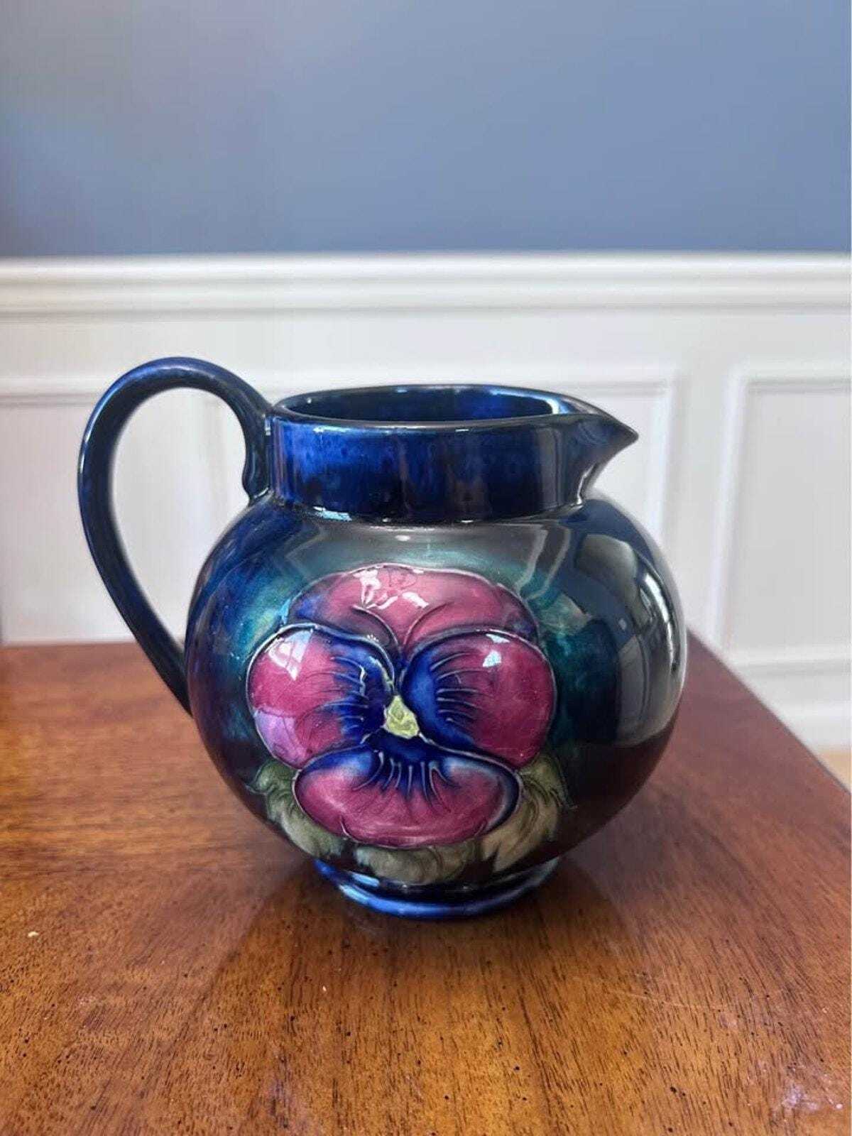 Vintage Moorcroft Pottery Pansy Pitcher Tube Lined Floral Jug