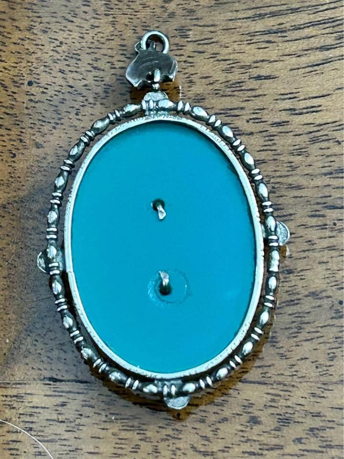 Antique Art Deco Sterling Silver Green Chrysoprase Marcasite Pendant