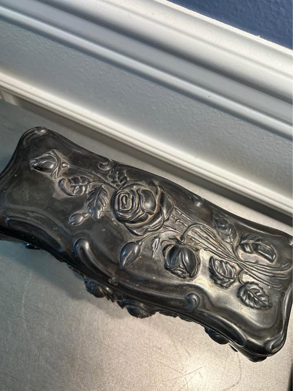 Large Antique Art Nouveau Repoussé Rose Jewelry Box - 1900’s