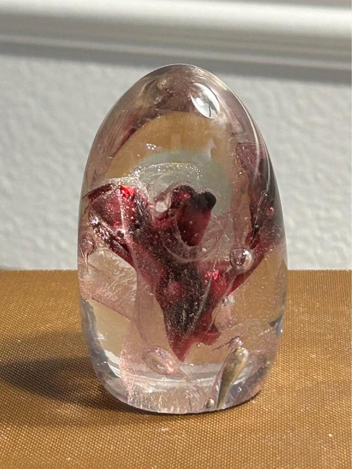 Vintage Clear and Pink Swirl Art Glass Egg Paperweight